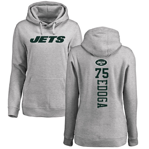 New York Jets Ash Women Chuma Edoga Backer NFL Football #75 Pullover Hoodie Sweatshirts